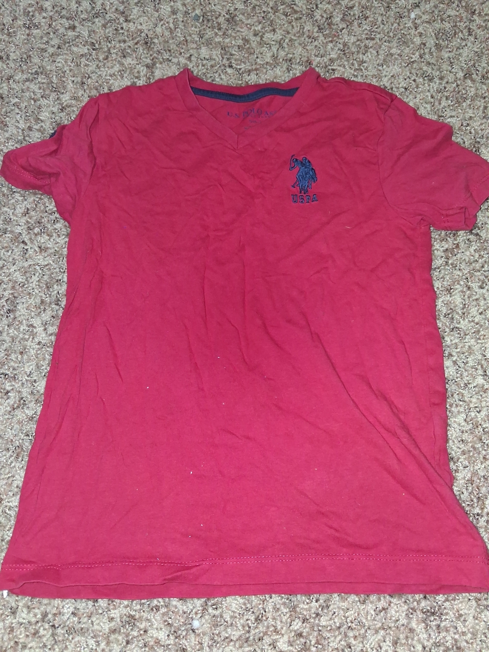 U.S. Polo Assn. Red V-Neck Short Sleeve Tee with Navy Logo